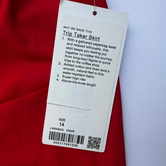 Lululemon Trip Taker Skirt Carnation Red NEW Size 14 Ruffle Paperbag Waist - Picture 5 of 6